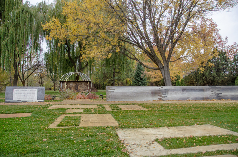 A steel beam from the World Trade Center destroyed on September 11, 2001. The beam has 5 stainless steel rings that appear to run through it and hold it up, making it seemingly float. 
