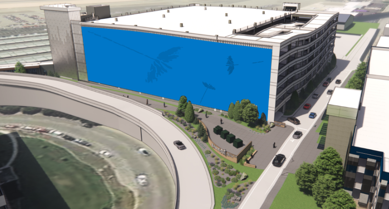 Rendering depicting space used on side wall of rental facility.