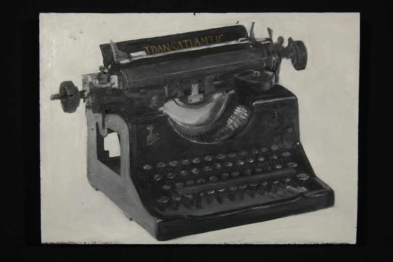 A painting of an antique typewriter. 
