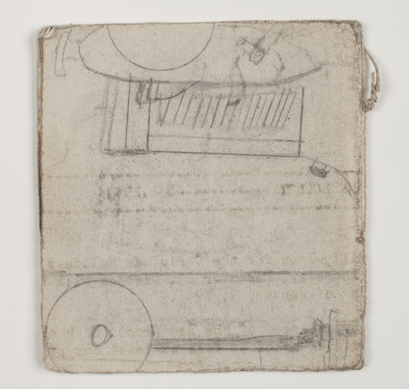 A small booklet made of 3 folios of found paper and string. Illustrations made of soot primarily depict images of dogs.